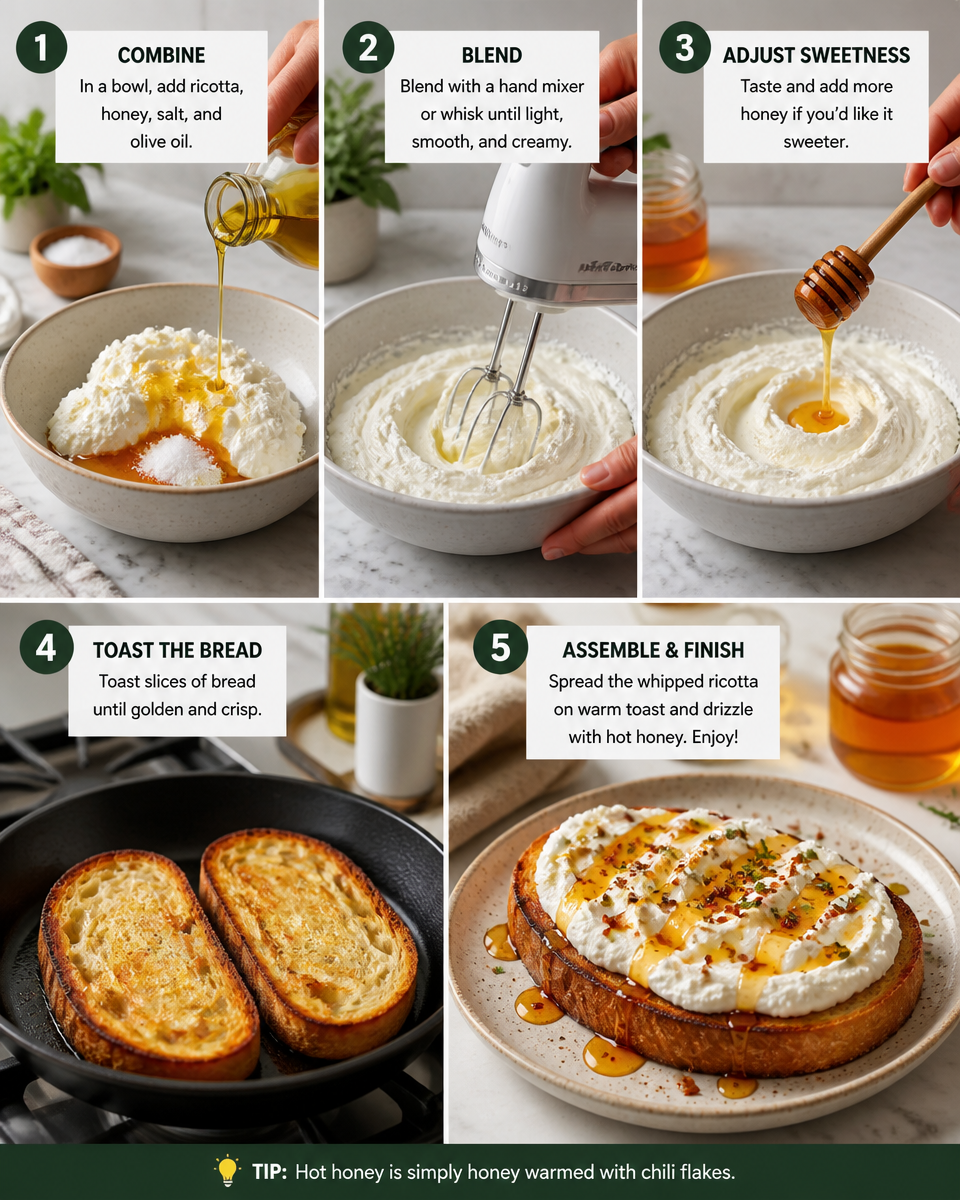 Easy Hot Honey Ricotta Toast — Sweet Spicy Brunch