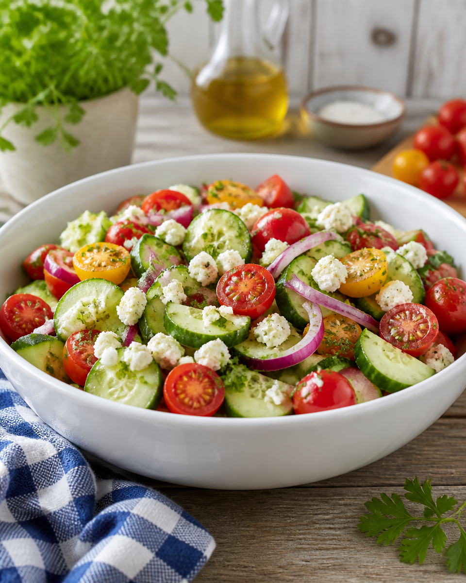 Viral Cucumber Tomato Feta Salad with Olive Oil Drizzle