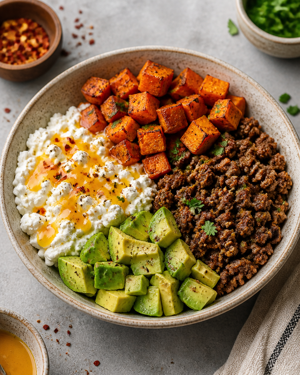High Protein Taco Bowl with Cottage Cheese Sauce