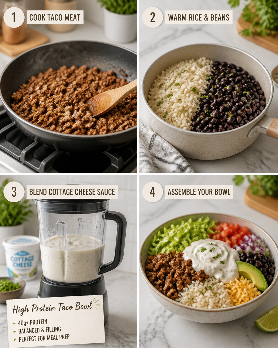 High Protein Taco Bowl with Cottage Cheese Sauce