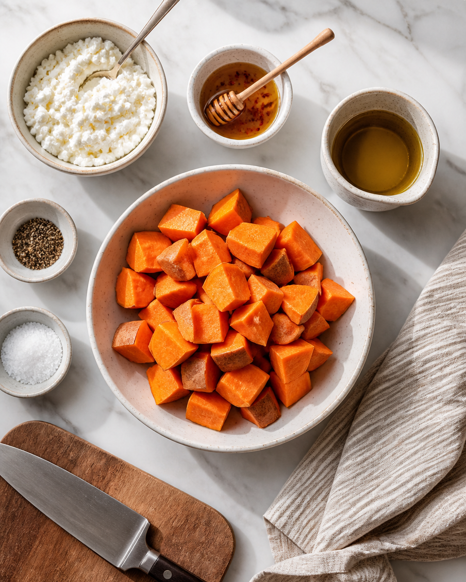 Easy Hot Honey Cottage Cheese Sweet Potato Bowl
