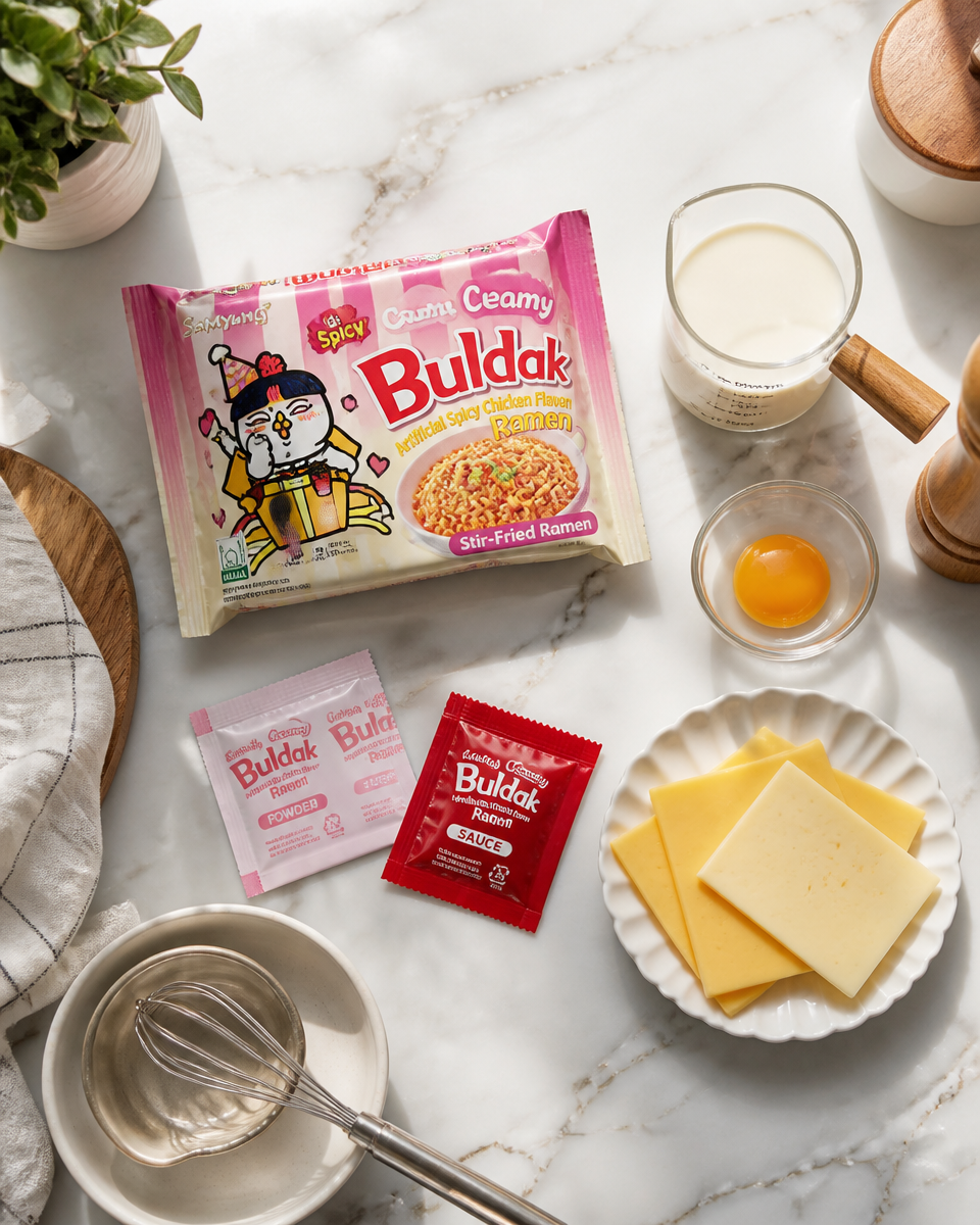 Easy Ramen Carbonara — Buldak Spicy Creamy