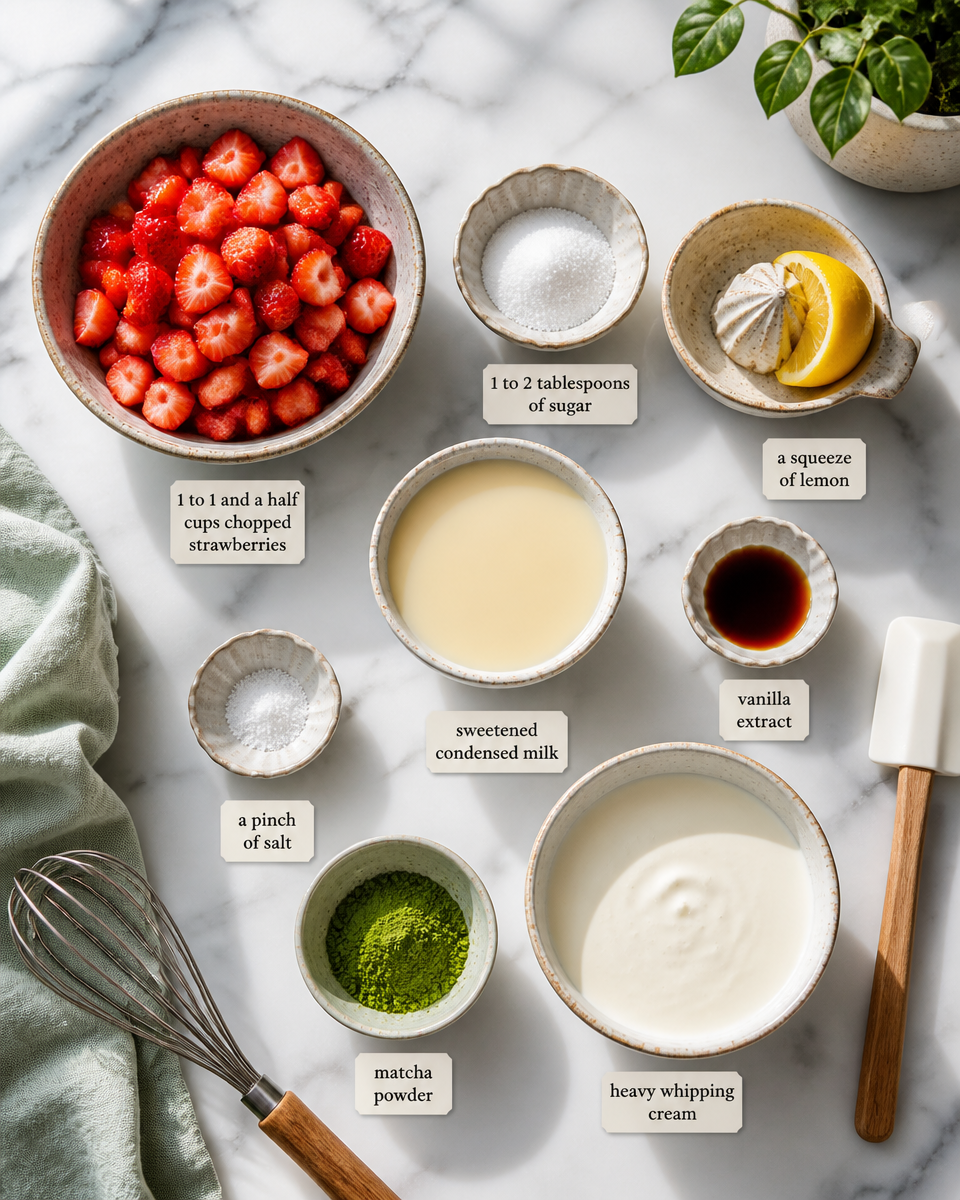 Easy Strawberry Matcha Ice Cream — No Churn