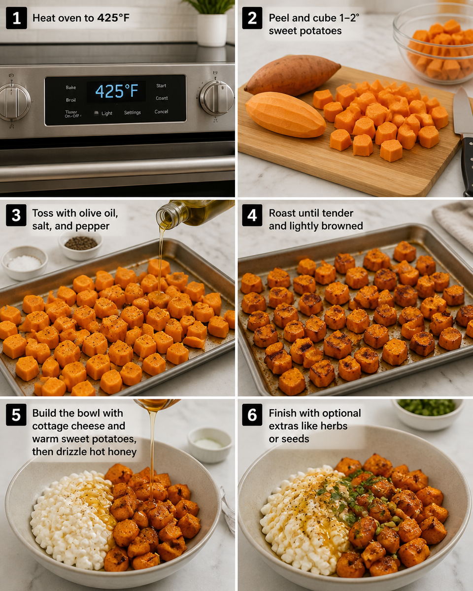Easy Hot Honey Cottage Cheese Sweet Potato Bowl