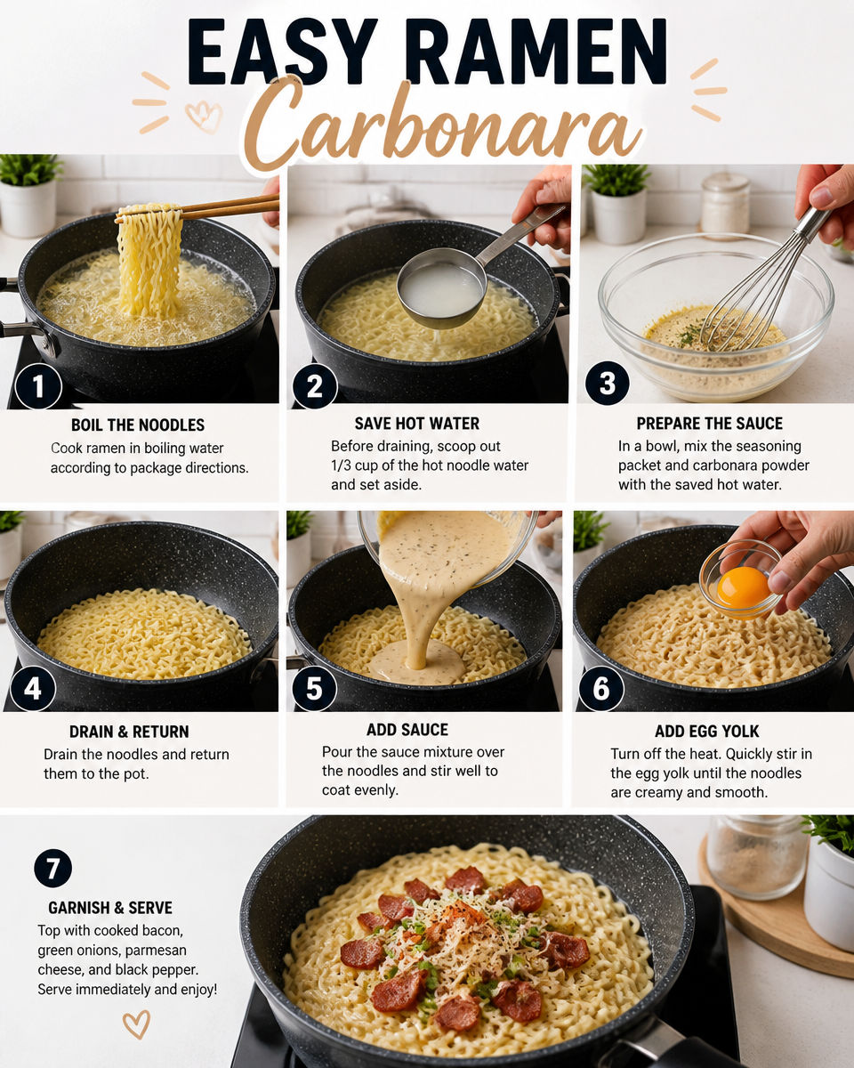 Easy Ramen Carbonara — Buldak Spicy Creamy