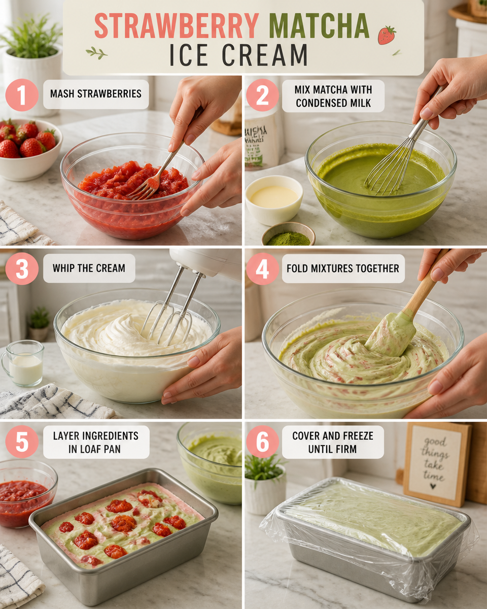 Easy Strawberry Matcha Ice Cream — No Churn