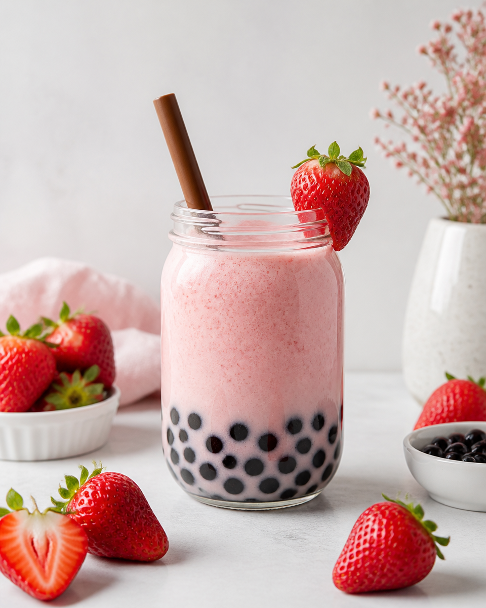 Strawberry Milk Tea (Easy Boba Style)