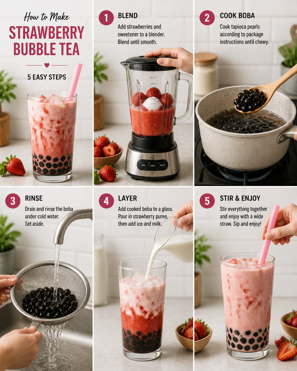 Strawberry Milk Tea (Easy Boba Style)