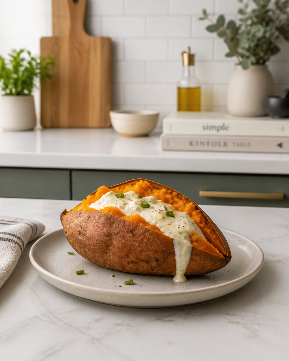 Sweet Potato Stuffed with Cream Cheese (2-Ingredient Viral)