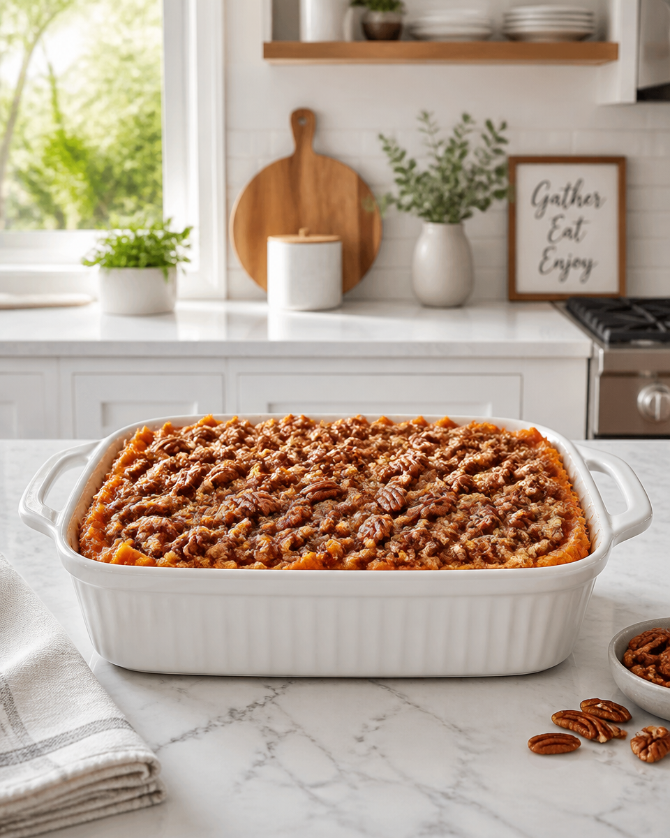 Sweet Potato Casserole with Pecan Streusel