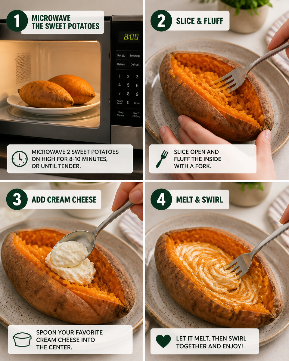 Sweet Potato Stuffed with Cream Cheese (2-Ingredient Viral)