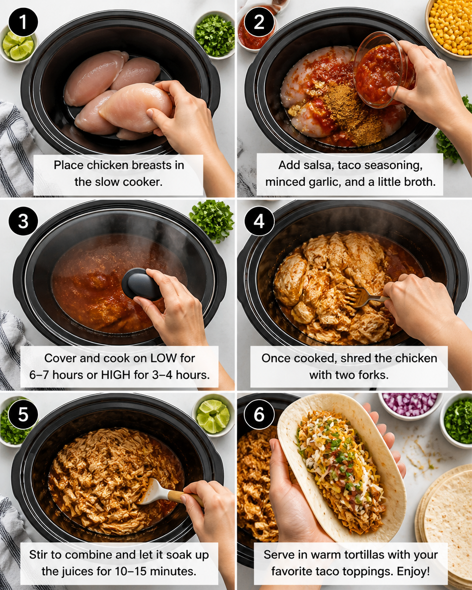 Crock Pot Chicken Tacos (3 Ingredients)