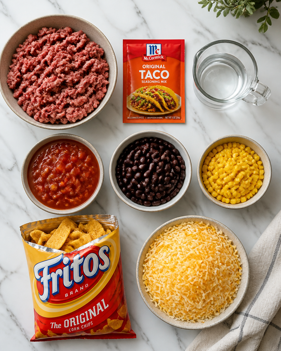 Easy Walking Taco Casserole — Frito Pie Style