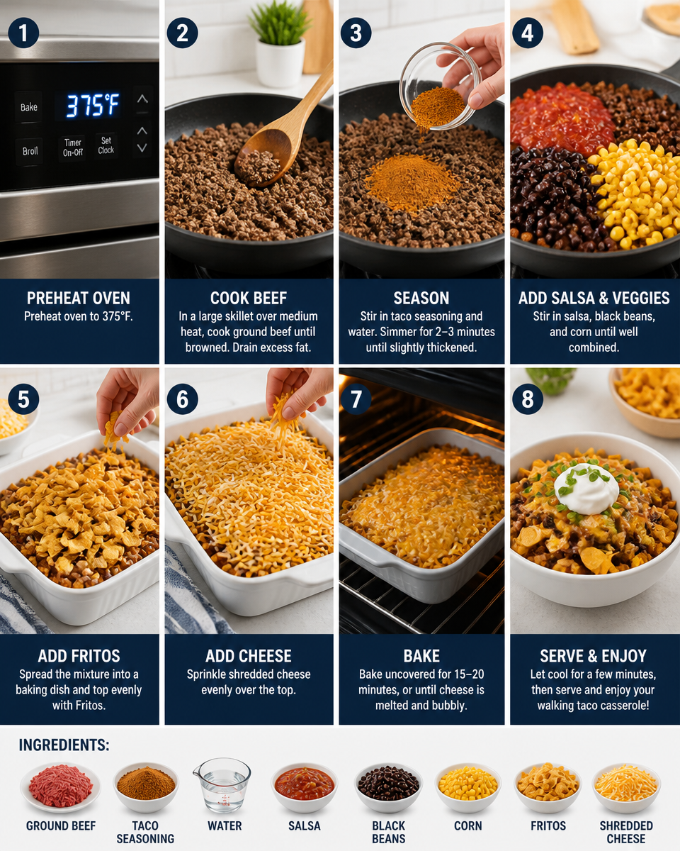 Easy Walking Taco Casserole — Frito Pie Style