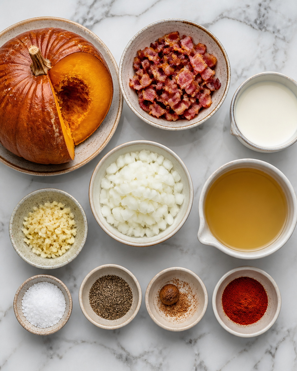 Pumpkin Soup with Cream and Bacon
