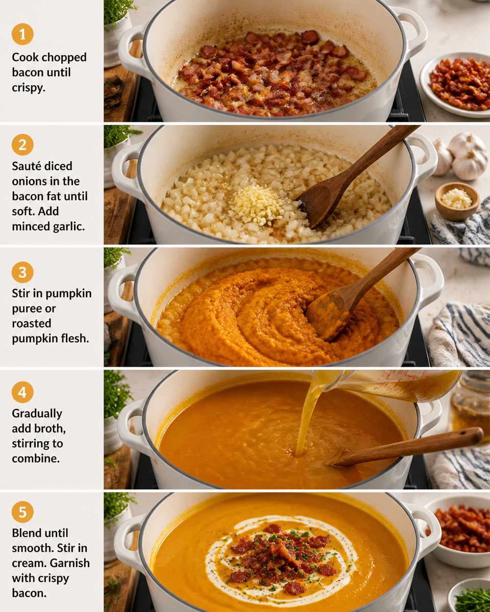 Pumpkin Soup with Cream and Bacon