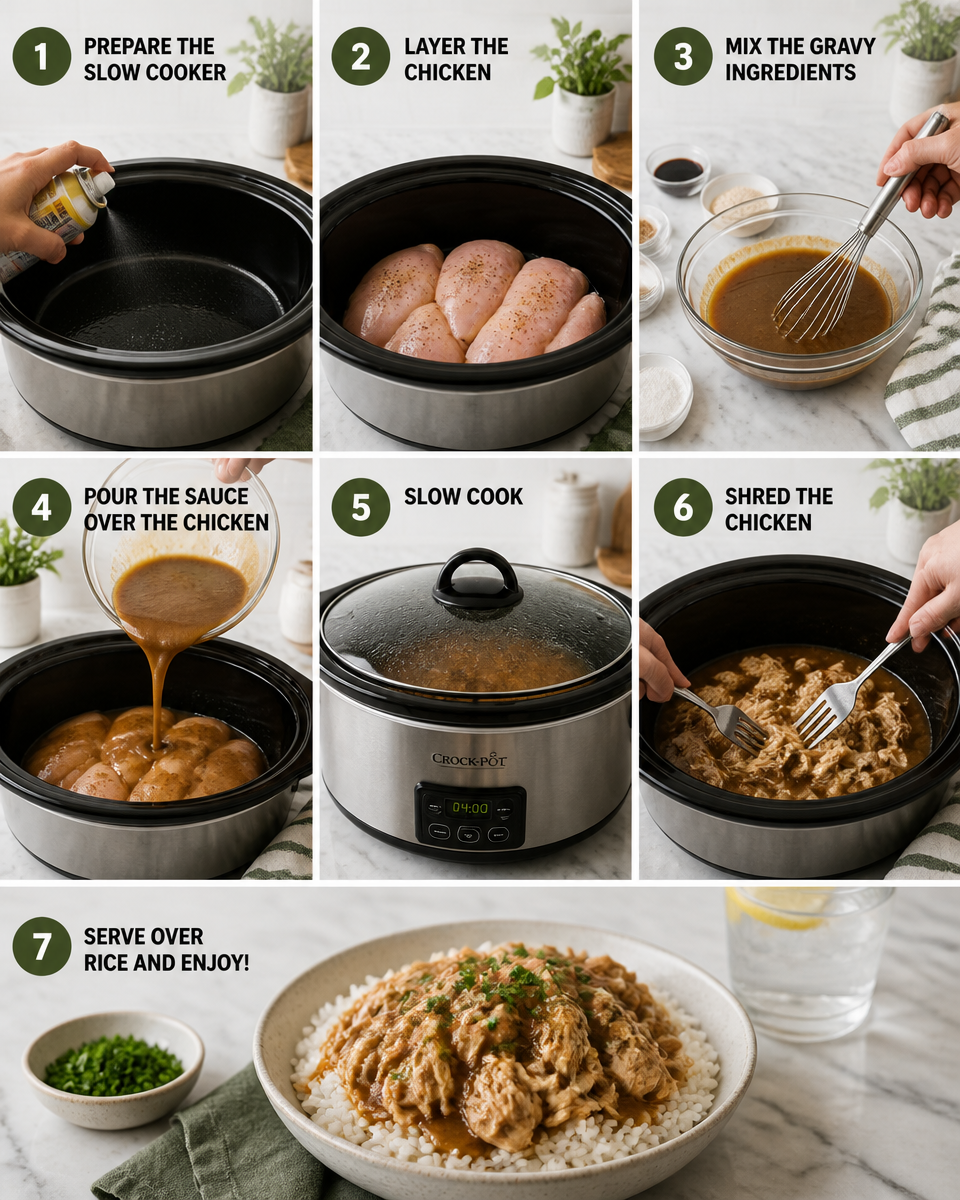 Crock Pot Chicken and Gravy Over Rice