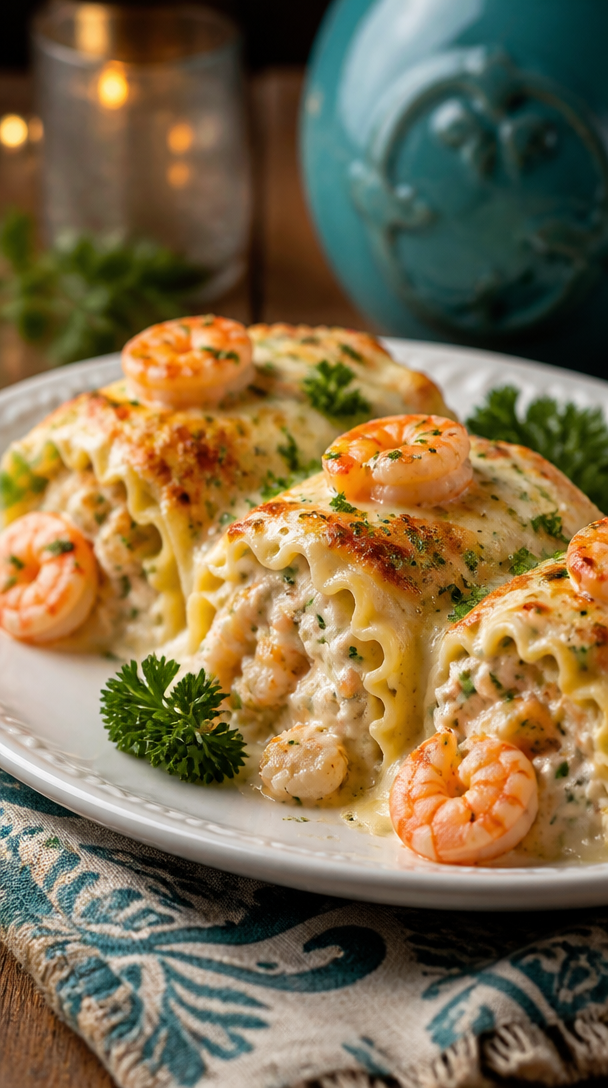 Seafood Alfredo Lasagna Roll-Ups