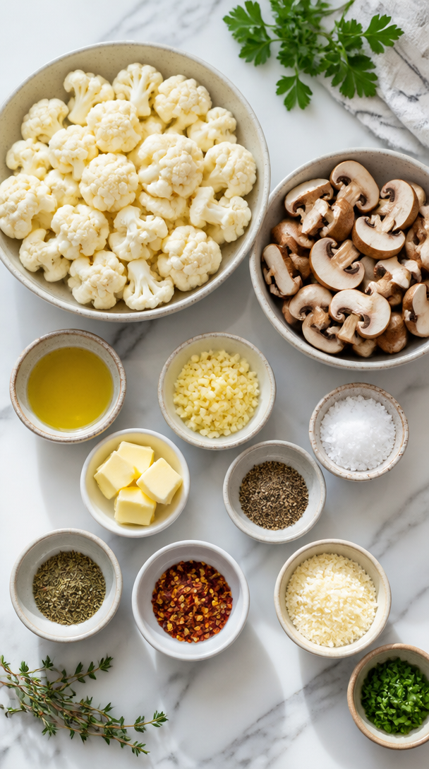 Savory Garlic Mushrooms & Cauliflower in a Skillet Delight