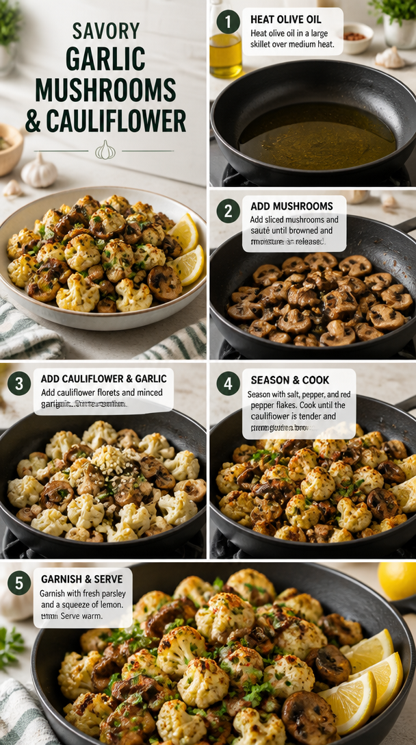 Savory Garlic Mushrooms & Cauliflower in a Skillet Delight