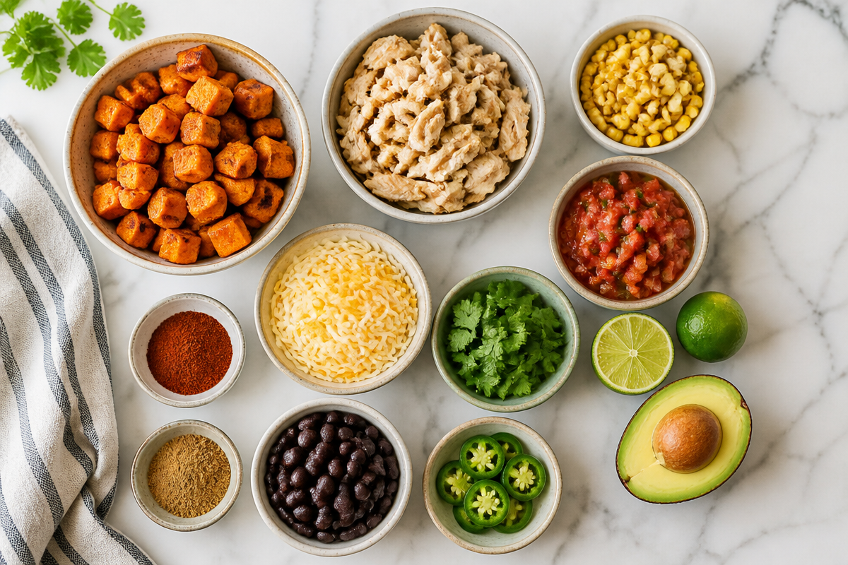 15-Minute Corn Chicken Stuffed Sweet Potatoes