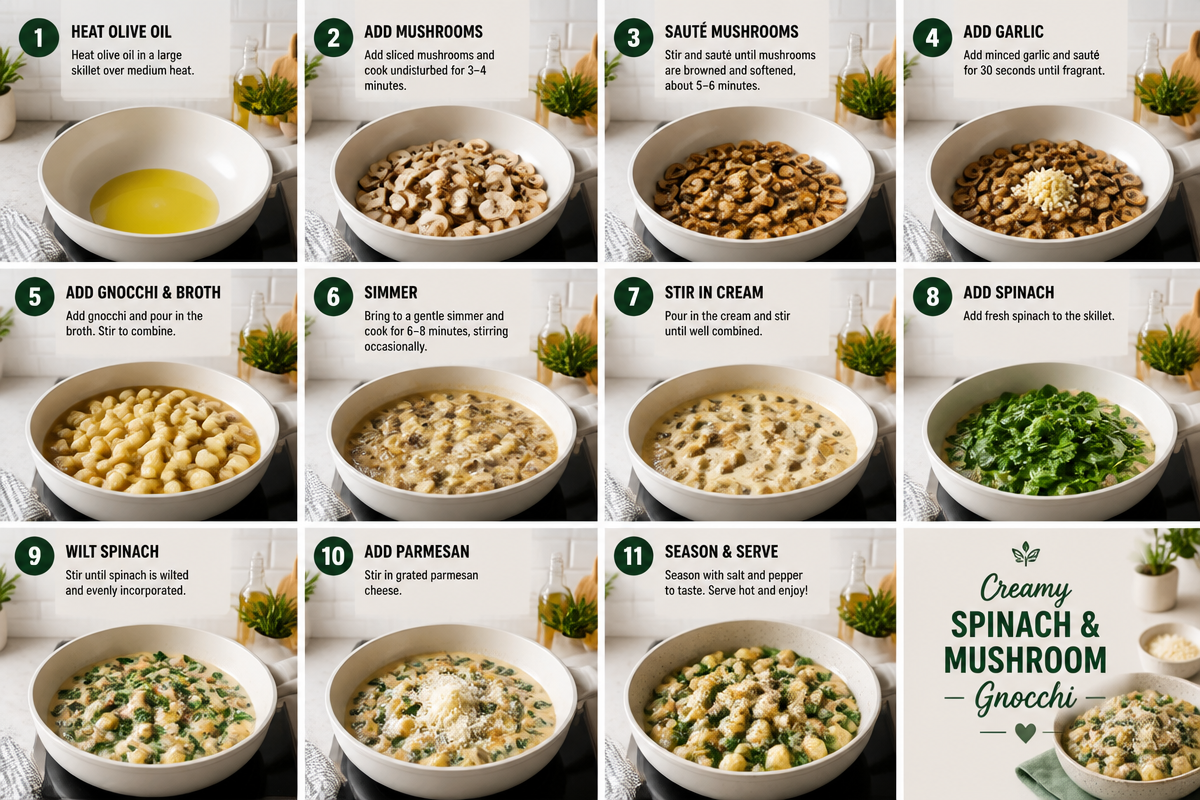 Delicious One-Pan Creamy Spinach and Mushroom Gnocchi in 20 Minutes
