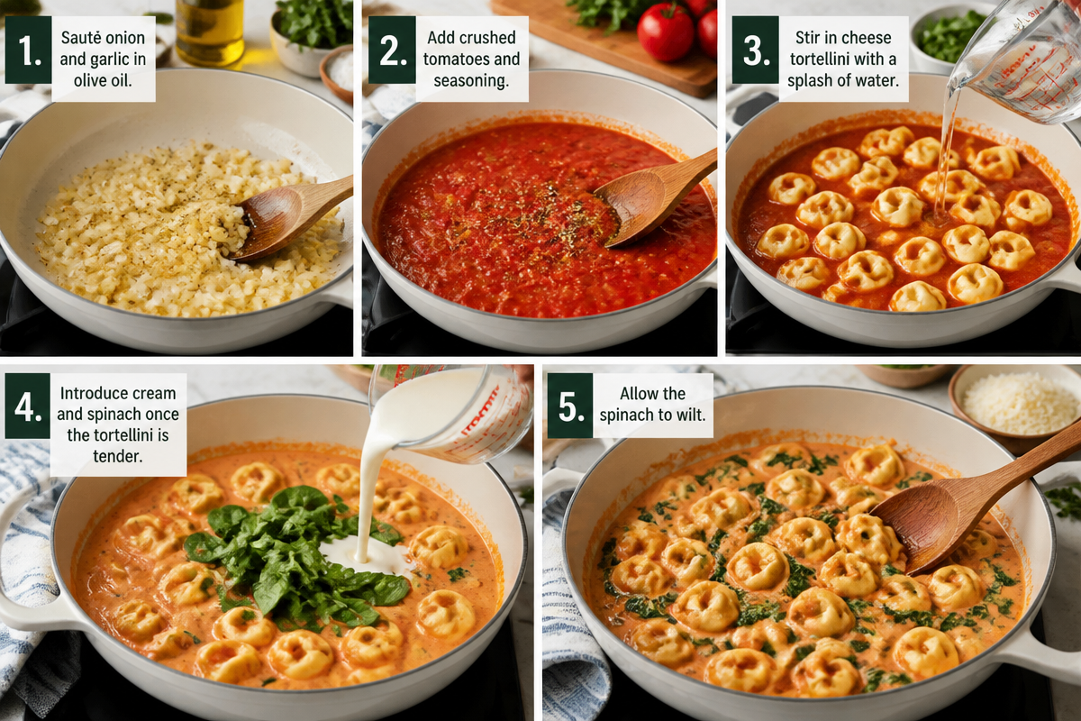 Delicious One Pot Creamy Spinach Tomato Tortellini You’ll Love