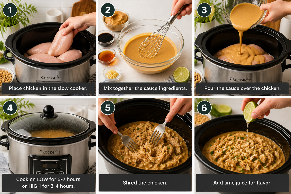 slow cooker peanut chicken offers creamy Thai flavor