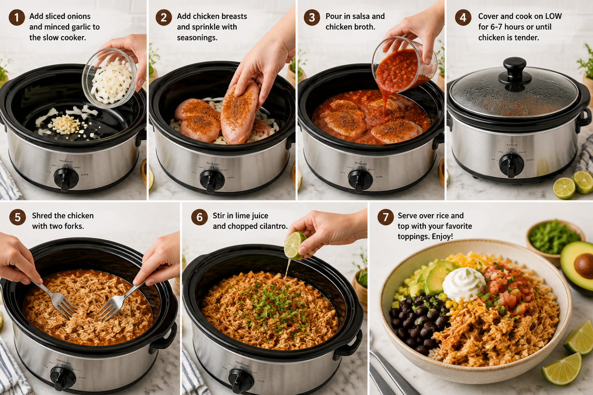 slow cooker chicken burrito bowl delivers bold Mexican flavor