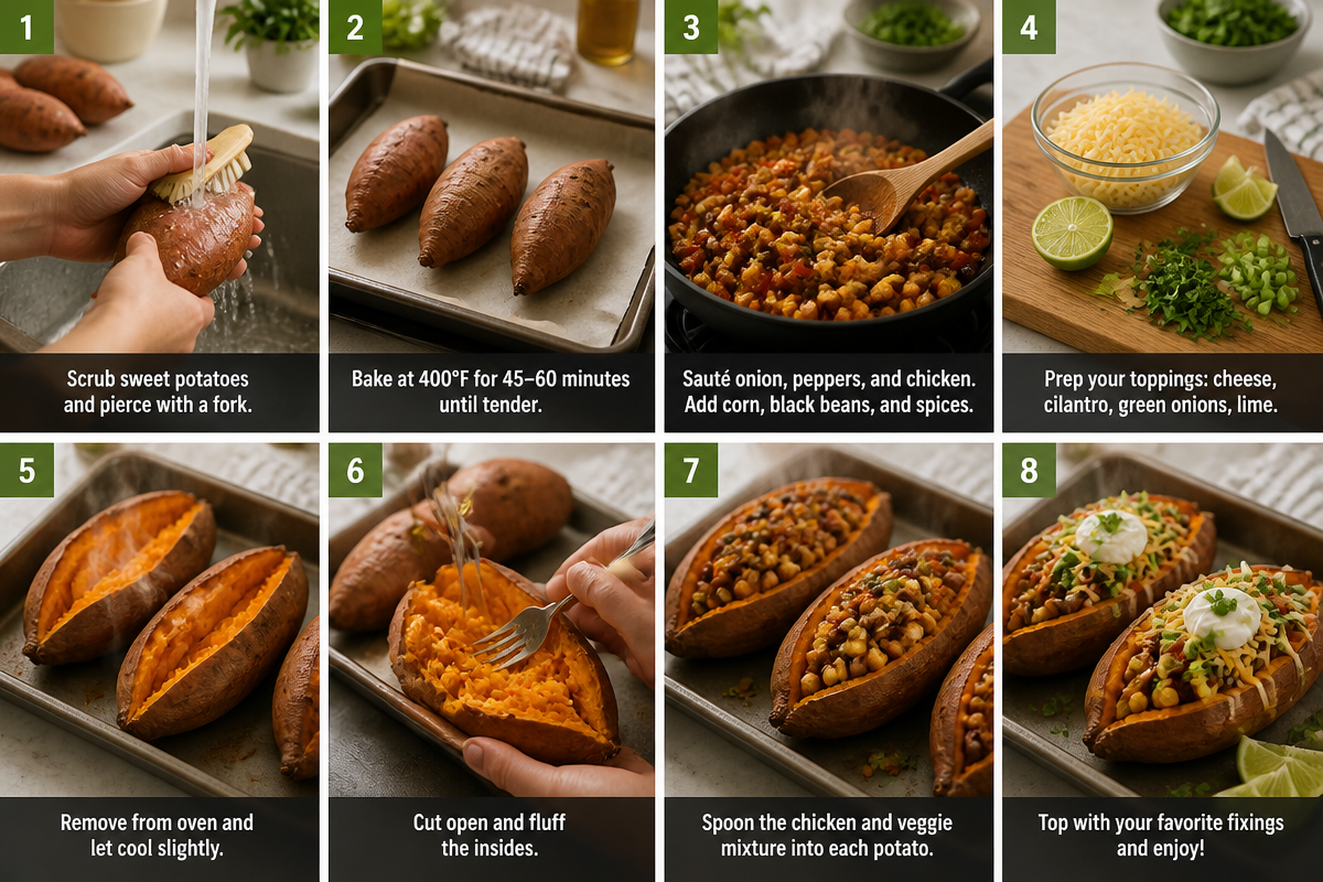 15-Minute Corn Chicken Stuffed Sweet Potatoes