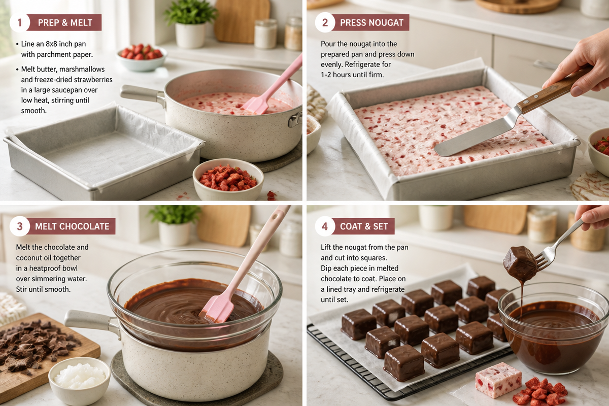 Strawberry Nougat Chocolate Squares