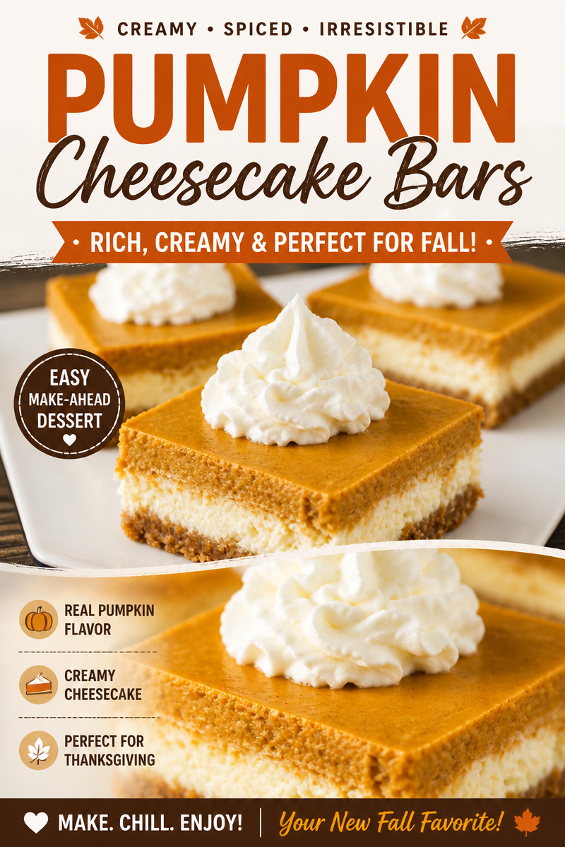 Pumpkin Cheesecake Bars with Graham Crust