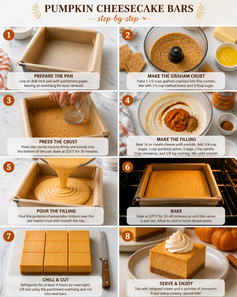 Pumpkin Cheesecake Bars with Graham Crust