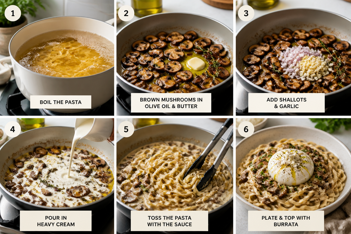 Mushroom Pasta with Burrata Bliss - A Cozy Comfort Dish