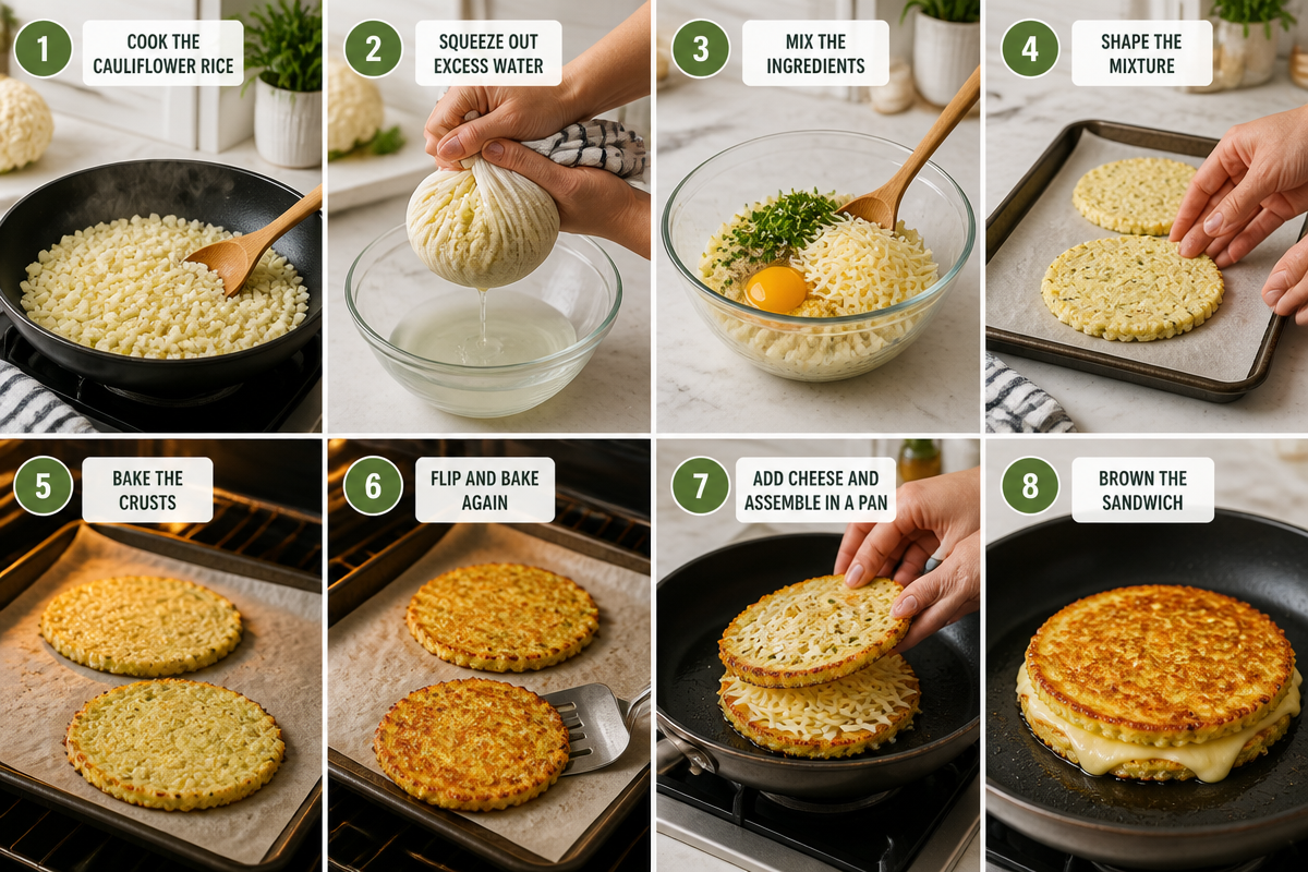 Deliciously Cheesy Cauliflower Crusted Grilled Cheese Sandwiches