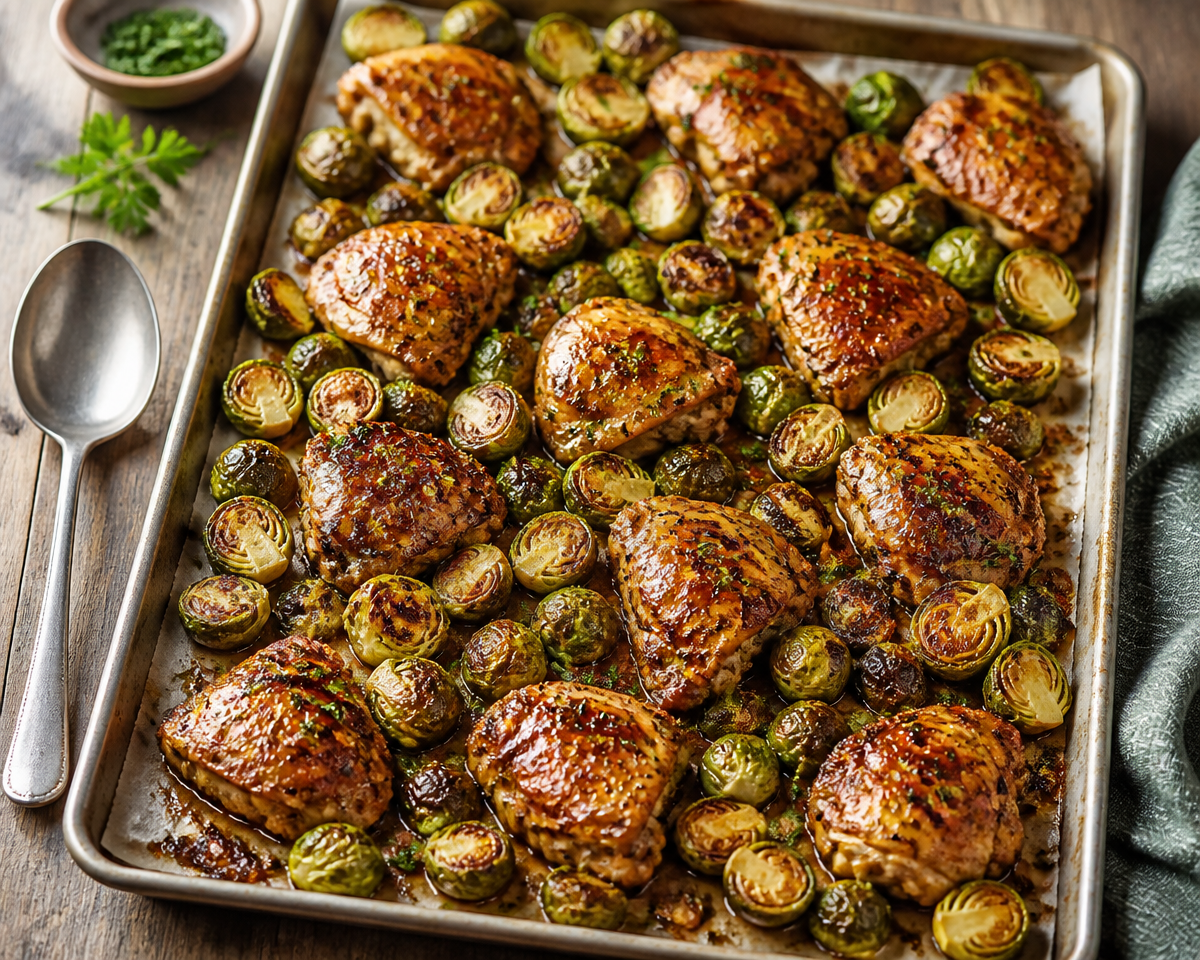 Miso Maple Sheet-Pan Chicken with Brussels Sprouts (35-Minute Dinner) Miso Maple Sheet-Pan Chicken with Brussels Sprouts (35-Minute Dinner)