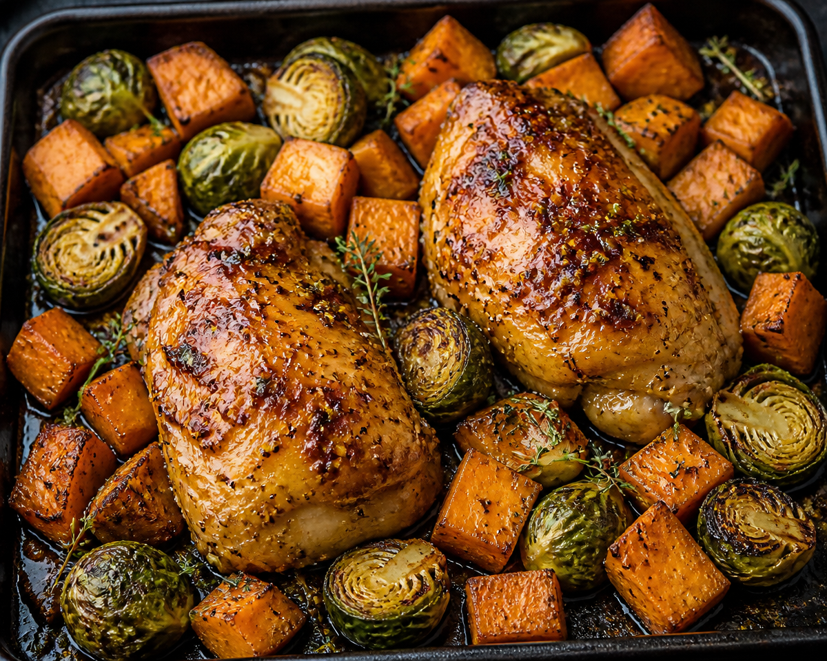 maple Dijon chicken with Brussels sprouts