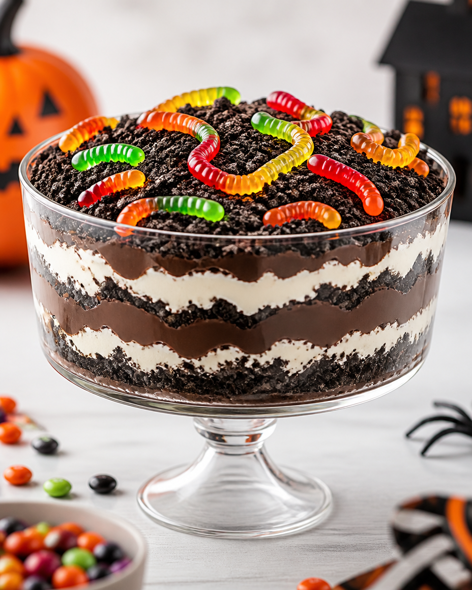 Halloween Dirt Cake with Gummy Worms