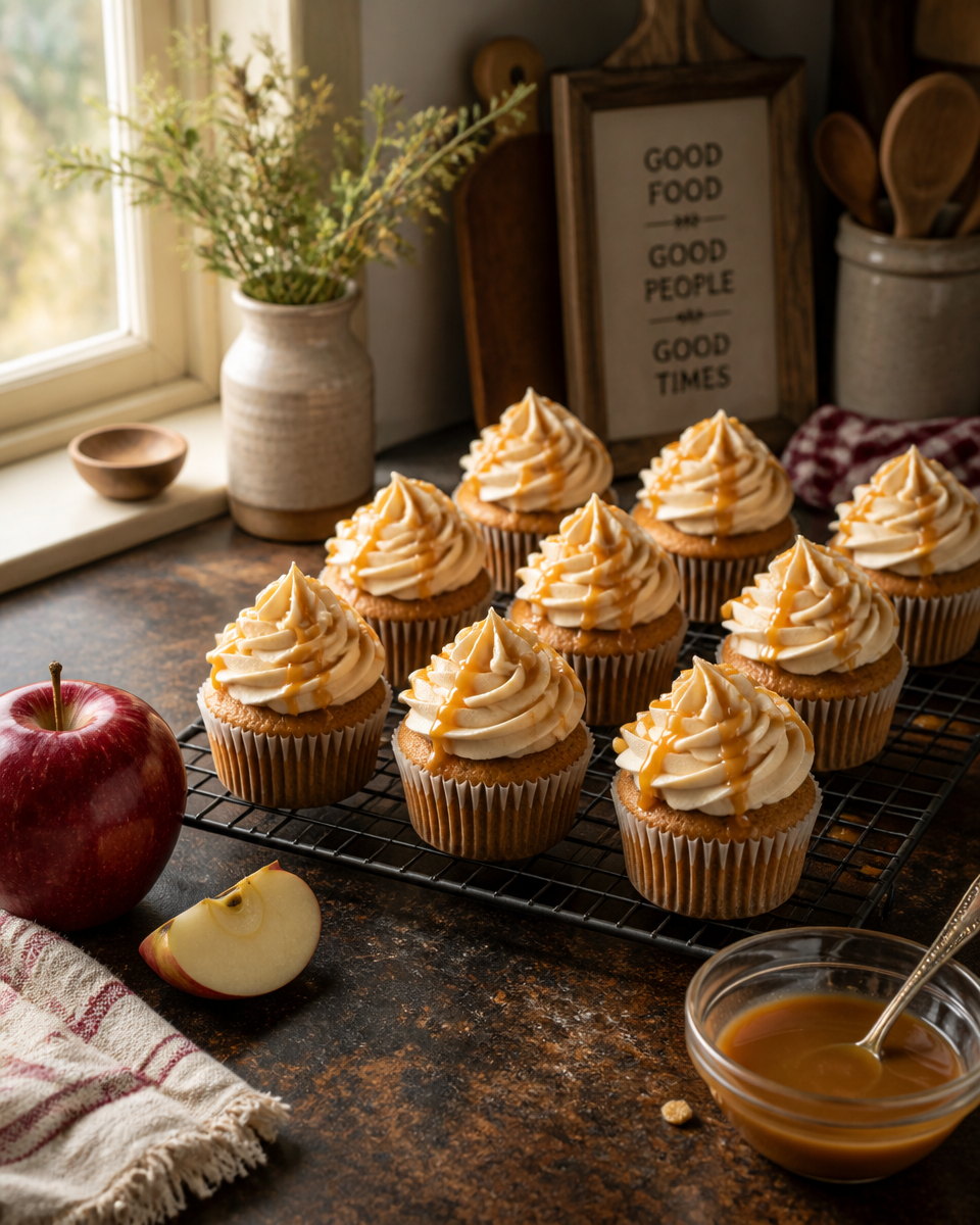 Caramel Apple Cupcakes with Brown Sugar Frosting