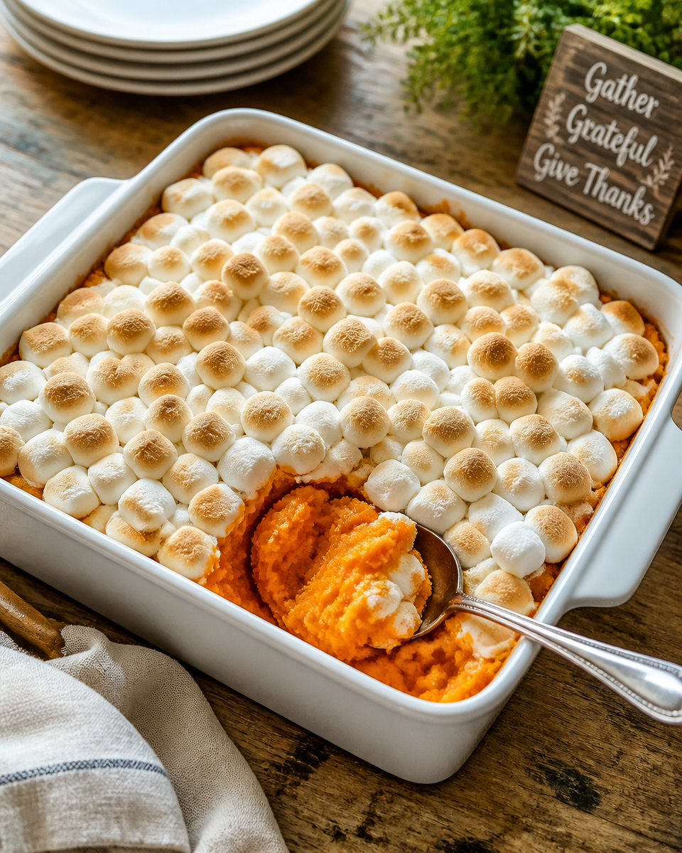 Sweet potato Casserole with Marshmallows from Scratch