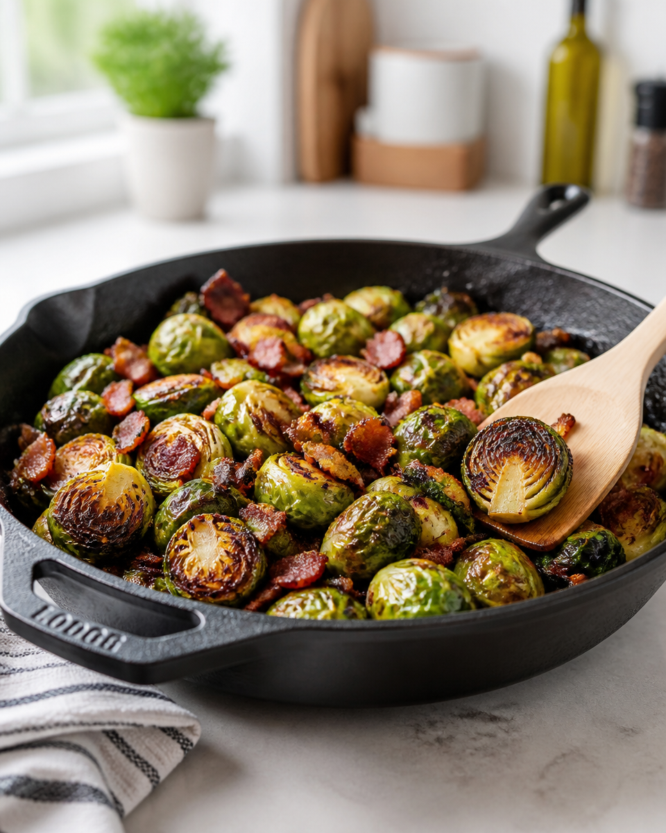 Maple Roasted Brussels Sprouts with Bacon