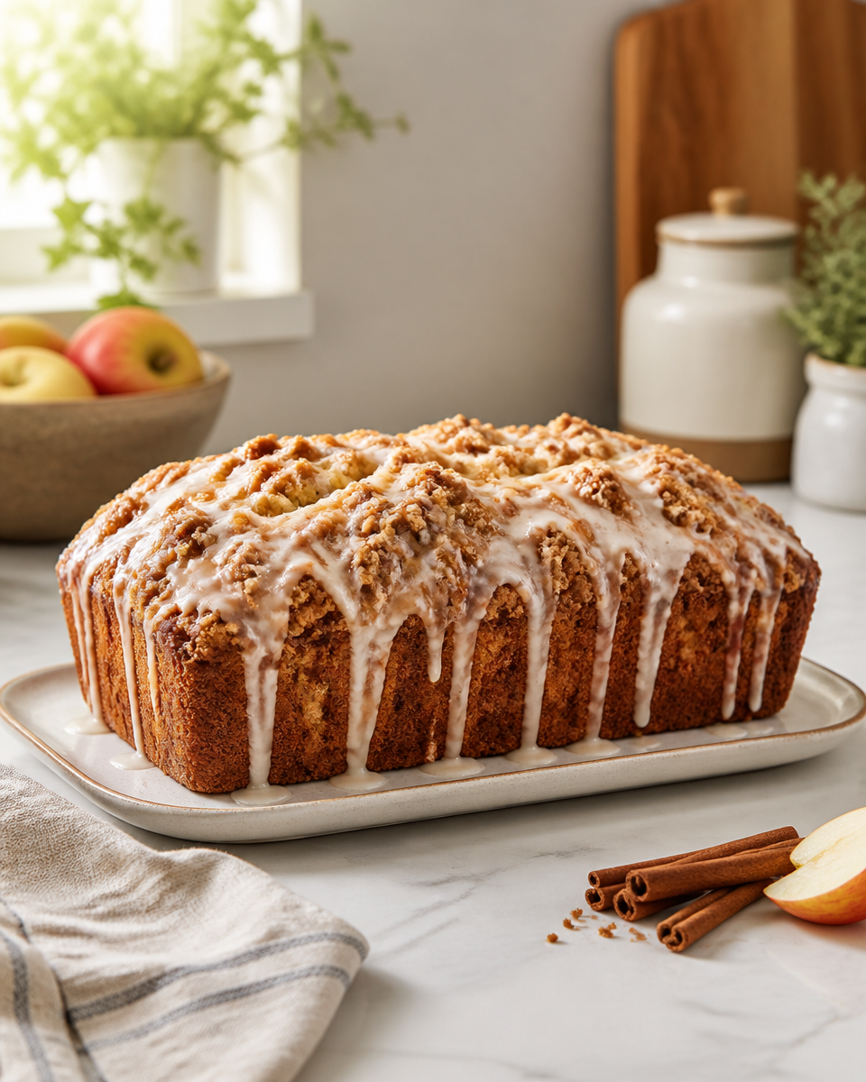 Easy Apple Fritter Bread — Cinnamon Glazed Loaf