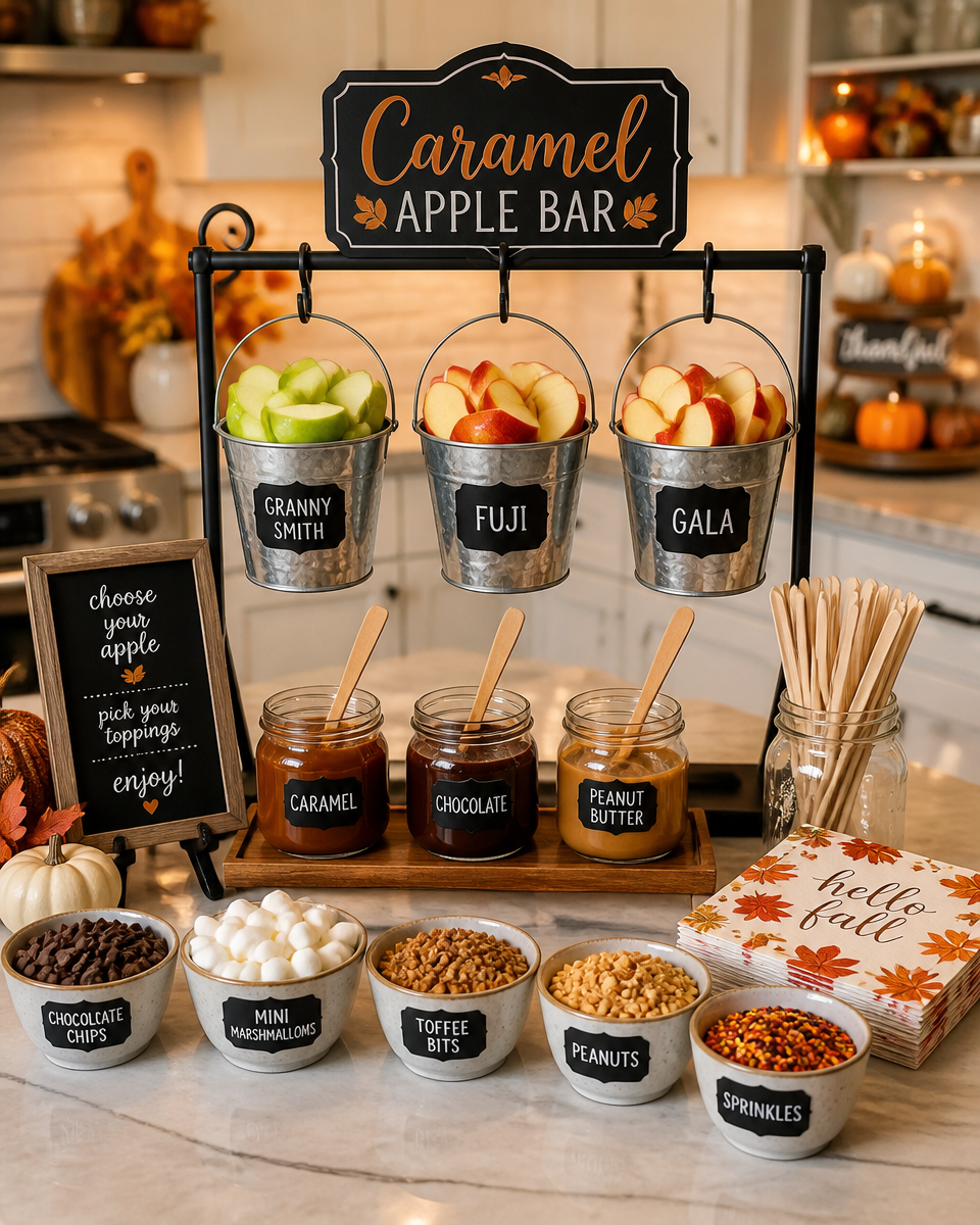 Halloween Caramel Apple Bar Setup