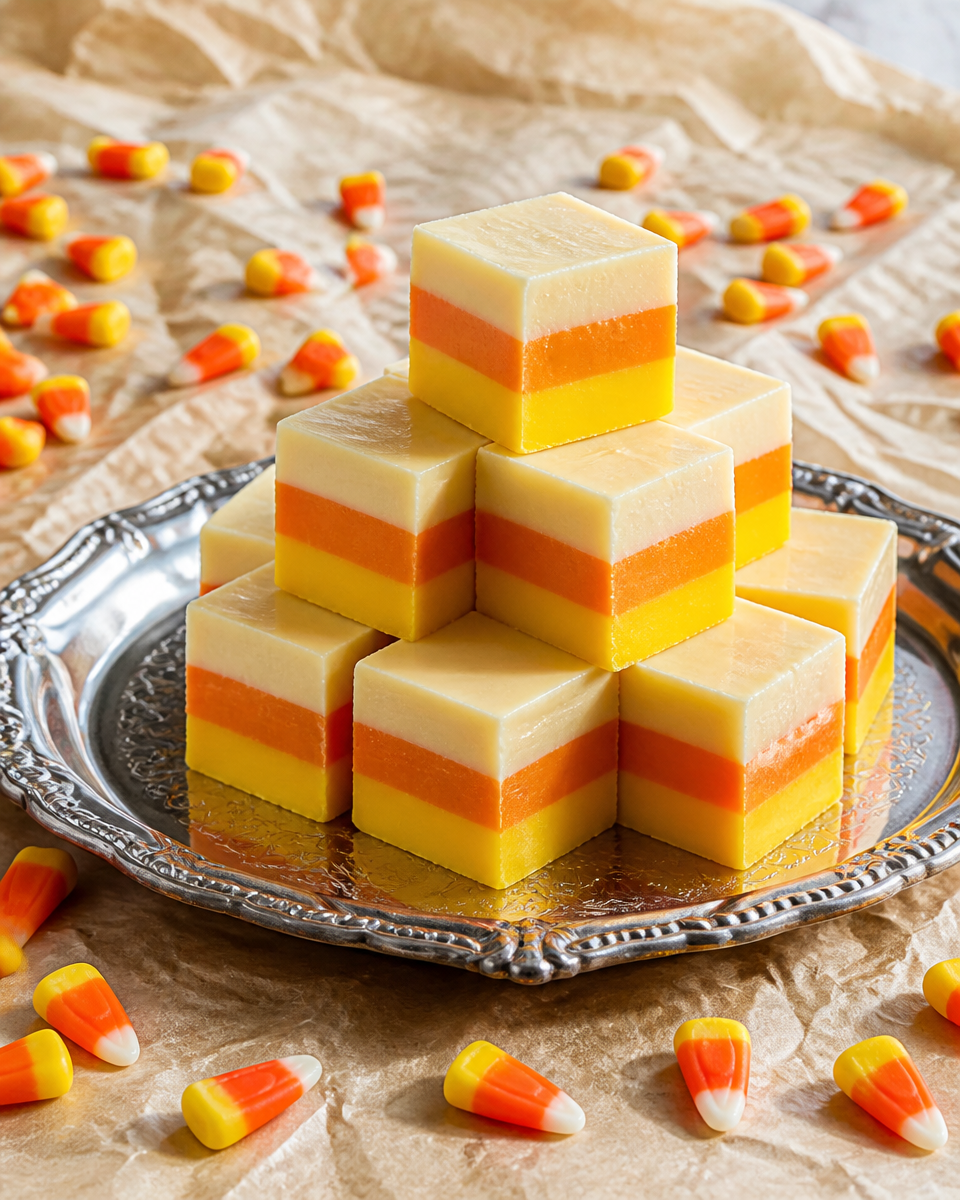Easy Candy Corn Fudge — 3 Color Layered