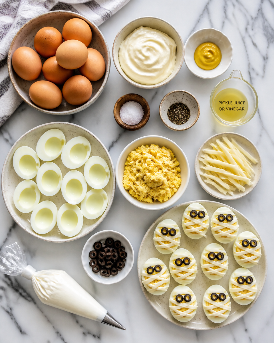 Easy Halloween Deviled Eggs — Mummy Style