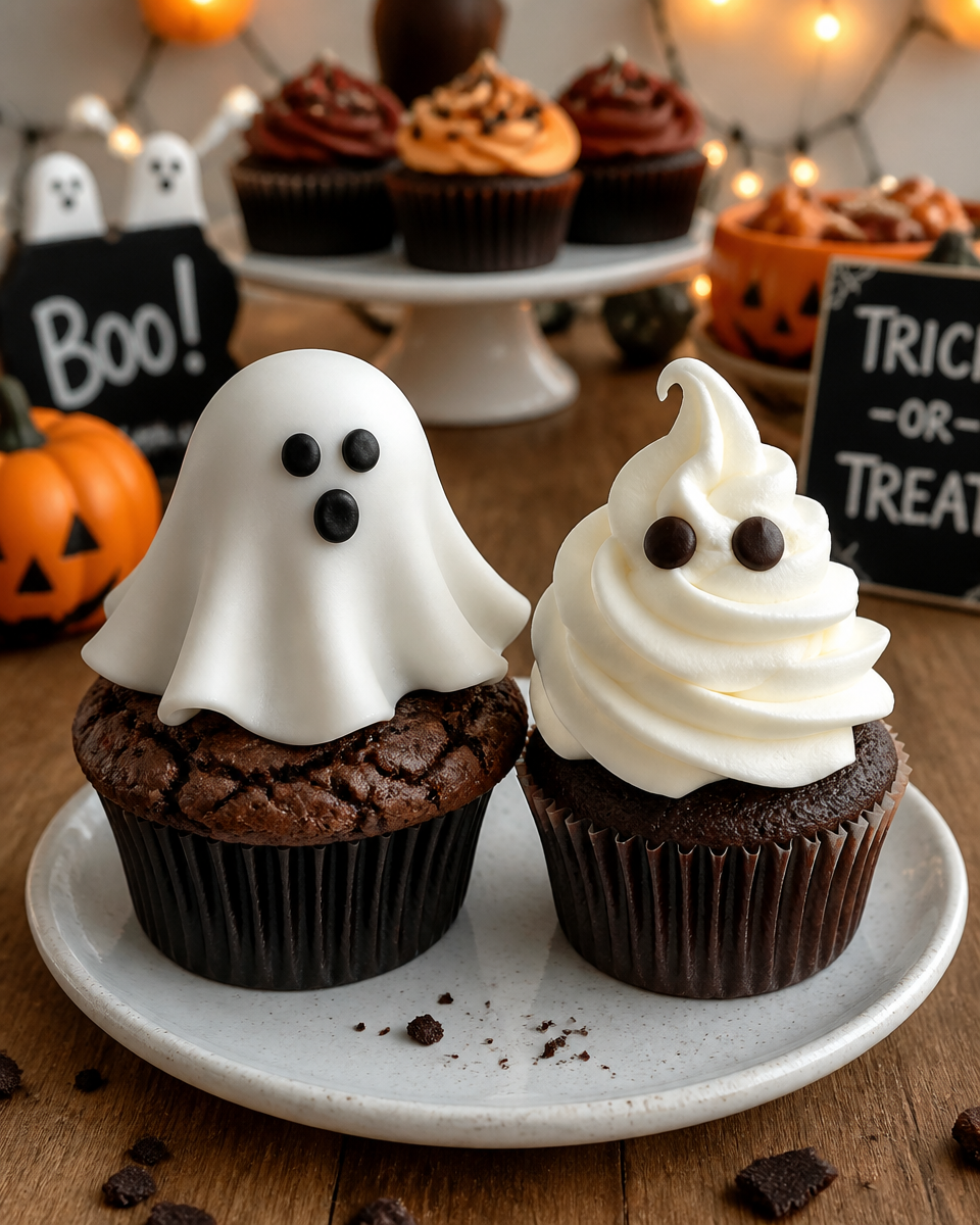 Easy Halloween Ghost Cupcakes — White Frosting
