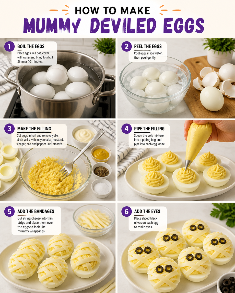 Easy Halloween Deviled Eggs — Mummy Style