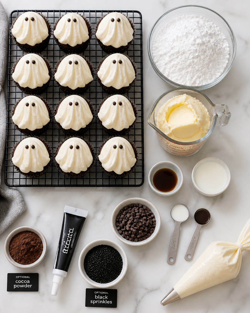 Easy Halloween Ghost Cupcakes — White Frosting