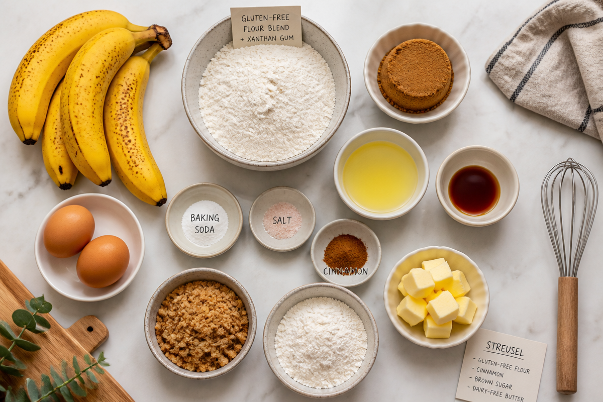 Banana Bread with Cinnamon Streusel Topping (Gluten-Free, Dairy-Free)