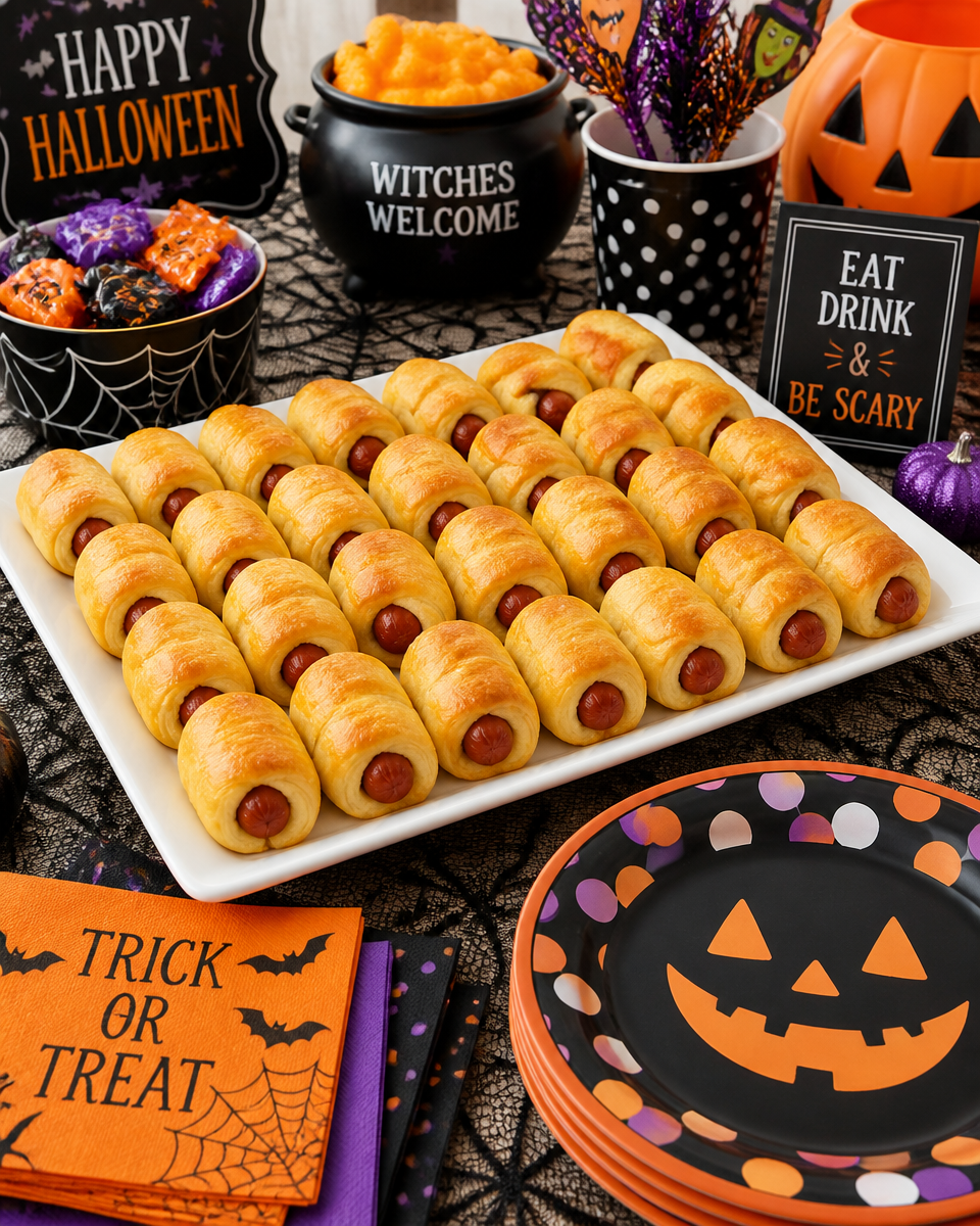 Easy Mummy Hot Dogs — Crescent Roll Wrapped